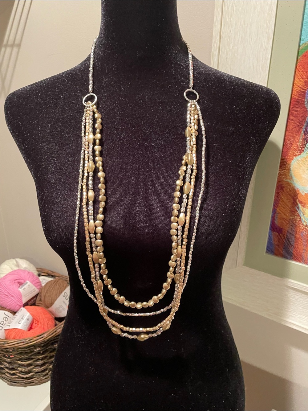 Chico's Multi-Strand Gold and Silver Beaded Necklace